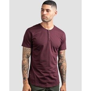 BYLT Shirt Men's Size Medium S/S Drop Cut Henley Premium Basics Maroon Casual